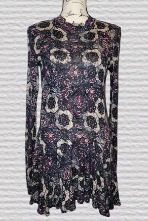 Free People MED Plum Floral ANNABELLE TUNIC Top Mini Dress Open Back Boho Sexy thumbnail 1