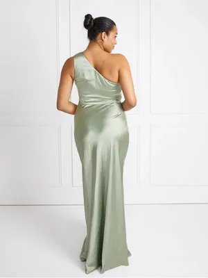 NWT Six Stories Alex One Shoulder Satin Bridesmaid Dress - Sage thumbnail 3