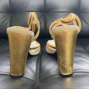 Prada Gold and Cream Slingback Heels thumbnail 2