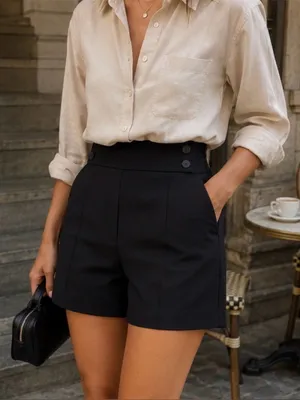 Zara Basic Black High Rise Tailored Dress Shorts Size Medium EUC thumbnail 2
