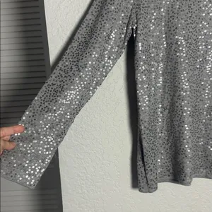 NEW Donna Karan New York Gray Sequin Top Long Sleeve Sparkle Preppy Holiday thumbnail 3