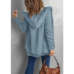Women's Cardigan Sweater Knit Double Pocket Long Sleeve Hooded‎ Cardigan Outwear thumbnail 5