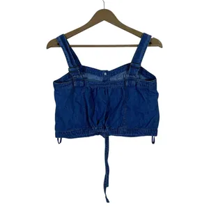We The Free Denim Solid Camisole Blue Boho Snap Front Crop Top Size XS thumbnail 4
