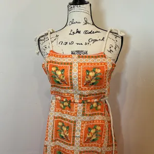 Unbranded Maxi Dress Orange Lemon Print Rope Straps Cut Out Back Small thumbnail 3