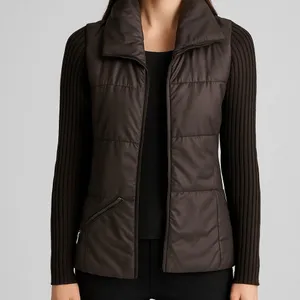 Miss Bolini Womens Jacket Quilted Puffer Ribbed Knit Wool Blend Brown Size S thumbnail 2