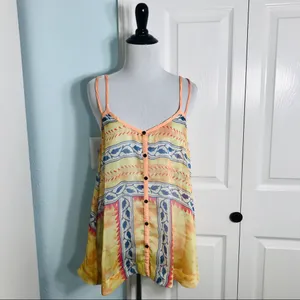 Free People Strappy Boho Summer Festival Tank Top Size Small Yellow Orange Blue thumbnail 3