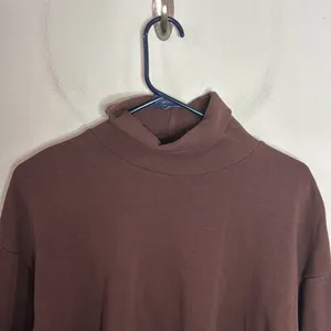Zara Athleisure Chocolate Brown Cobination Turtleneck shirttail Sweatshirt Sz L thumbnail 3