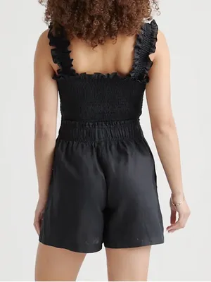 Like New QUINCE European Linen High Waisted Shorts Black Size XS thumbnail 3
