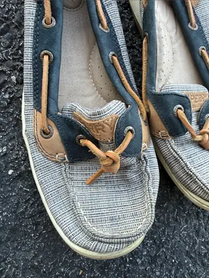 Sperry Women’s 9M Boat Shoes Navy Tan Striped Slip On thumbnail 2
