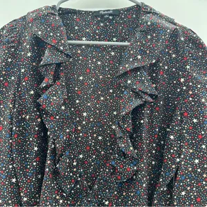 Madewell Silk‎ Ruffle-Hem Wrap Long Sleeve Top in Starry Night Size M thumbnail 3