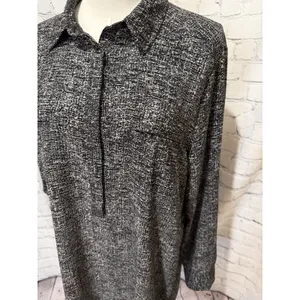 Lou & Grey Ann Taylor Loft Mottled Black White Mod Shift Henley Dress Large thumbnail 2