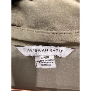 American Eagle Womens Button Down Shirt Small Olive Green Short Sleeve Boxy Fit thumbnail 3