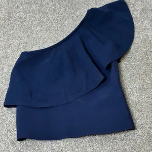 NWT Milly One Shoulder Top Ruffle Blue Sleeveless Party Cocktail Blouse‎ Size P thumbnail 2