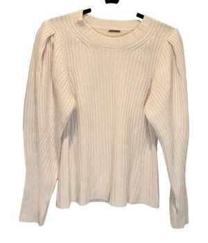 Elie Tahari Light Pink Puffed Sleeve Ribbed Cashmere Sweater - size Large thumbnail 1