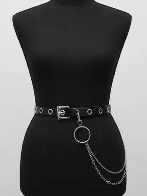 Black Grommet Belt with Silver Chain Accent New thumbnail 1