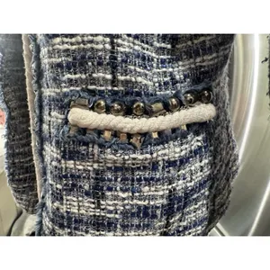 Boston Proper Blue Tweed Jacket Blazer Size 8 Bead Accents Rope Trim thumbnail 7