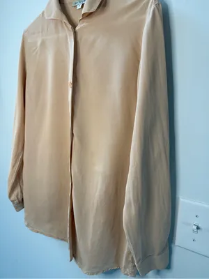 Ann Taylor Soft Cream Silk Button-Front Blouse thumbnail 2