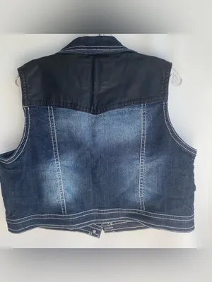 Wall Flower sleeveless denim vest faux leather rocker western fall winter 2X thumbnail 5