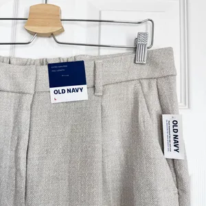 Old Navy Taylor Extra High Rise Beige Herringbone Wide Leg Full Length Trousers thumbnail 6