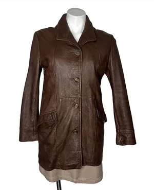 LEATHERS By NEW ENGLAND Sports Wear Brown Leather Jacket Half Belt VINTAGE thumbnail 1