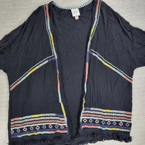 Knox Rose Black Embroidered Fringe Kimono Cardigan Size L Boho Festival thumbnail 16