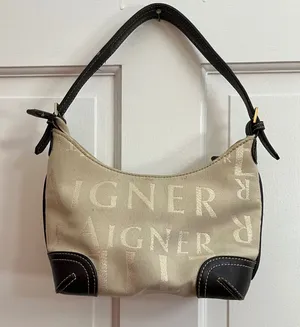 Etienne Aigner True Y2K Small Baguette Crescent Shoulder Bag Canvas Leather Logo thumbnail 1