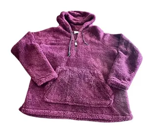 PINK - Victoria's Secret PINK Maroon Fuzzy Sherpa Pullover size M thumbnail 1