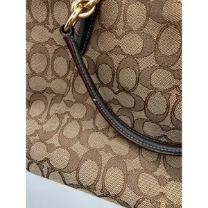 Coach Kelsey Satchel Crossbody Bag Khaki Brown Signature C Jacquard‎ Canvas thumbnail 13