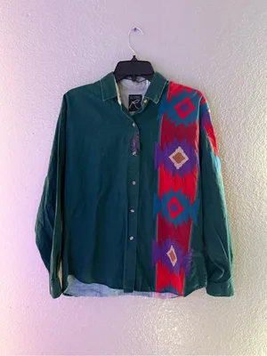 Vintage Roper Teal Southwestern Aztec Button Down Western Shirt Womens Cowgirl thumbnail 4