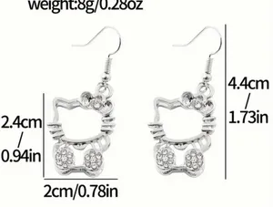 Hello Kitty Licensed Silver Plated Hollow Metal Drop with Rhinestones Earrings thumbnail 3