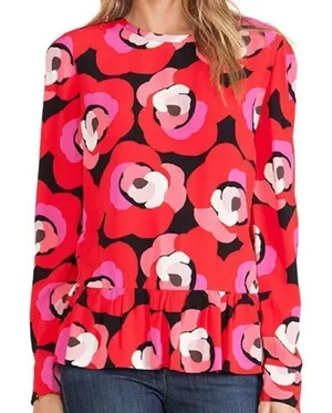 Kate Spade Deco Rose Peplum Top in Orient Red Women’s 2 thumbnail 1