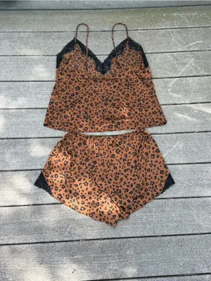 Auden Brown Leopard-Print Lace Trim Cami & Short Set thumbnail 4