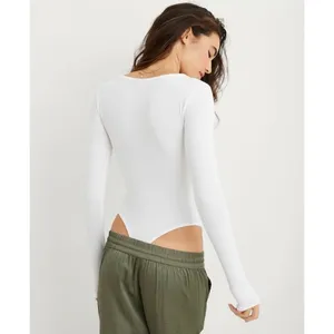 Aerie White Ribbed Long Sleeve Hook‎ and Eye Bodysuit Medium M thumbnail 2