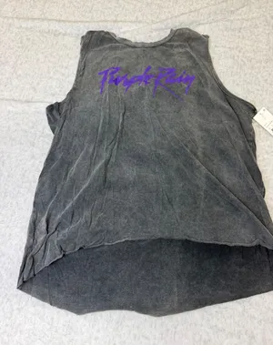 Prince Purple Rain Graphic Tank Top Washed Black Mineral Wash High Low LG NEW thumbnail 1