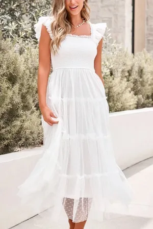 Blu Pepper White Swiss Dot Tulle Tiered Maxi Dress Sz S NWT thumbnail 1