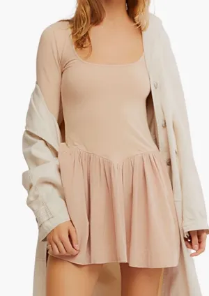Free People Onda Long Sleeve Stretch Cotton‎ Minidress Taupe NWT Size Small thumbnail 1