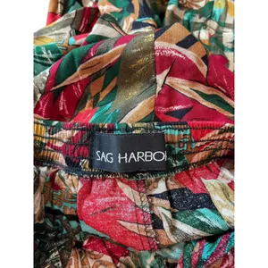 Sag Harbor Red Tropical Floral Pleated Elastic Waist Midi Skirt M 90s Office thumbnail 6