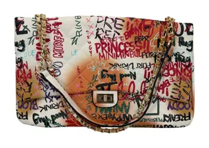Graffiti Print‎ Quilted Shoulder Bag Women Large Multicolor Excellent Streetwear thumbnail 1
