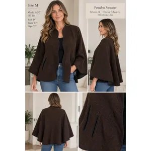 J. McLaughlin Cape Poncho Alpaca Wool Coat Brown Open Front Old Money Women M/L thumbnail 2
