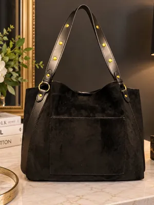 House of Harlow 1960 Black Suede Studded Tote Bag Card Holder NWT thumbnail 4