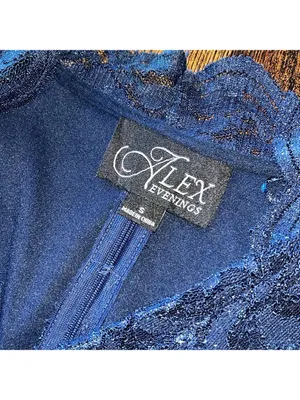 Alex Evenings navy blue glitter lace top vintage • black tie evening dress top thumbnail 3