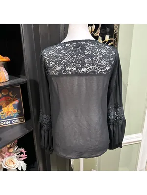 For Love & Lemons Black Lace & Sheer Long Sleeve Blouse – Size XS thumbnail 8