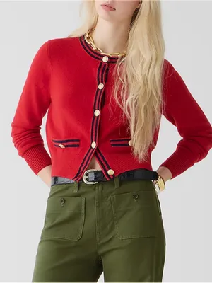 J.Crew Cashmere Sweater Lady Jacket in Cardinal Red Navy Contrast Trim 2X thumbnail 2