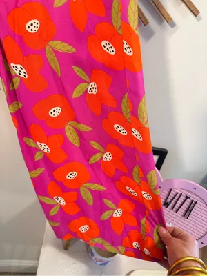 Compañía Fantástica Womens Printed Floral Wide Leg Pants Pink Orange Multi Boho thumbnail 6