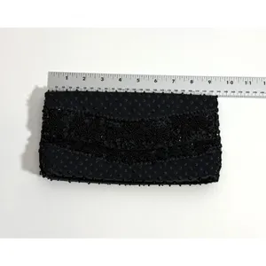 Vtg‎ Black Beaded Satin Evening Clutch Micro Bead Flowers Snap Close Hong Kong thumbnail 10