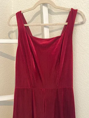 Gianni Bini Burgundy Ribbed Velvet Wide-Leg Jumpsuit thumbnail 3