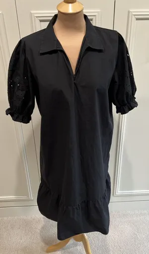 Brende Black Shift Dress Size Medium Eyelet Puff Sleeve‎ Minimalist Whimsigoth thumbnail 1