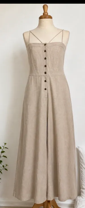 Title: Lulus Linen Wide Leg Button Front Lace Up Back Jumpsuit - M thumbnail 3