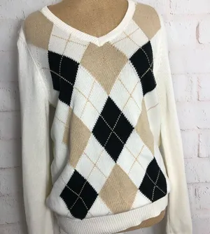 ⬇️ IZOD Golf Cream Argyle V-Neck Women’s Sweater thumbnail 1