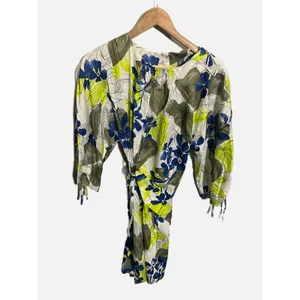 Zara Mini Dress Womens Small White Floral Tropical Wrap Tie Waist Summer Boho thumbnail 5